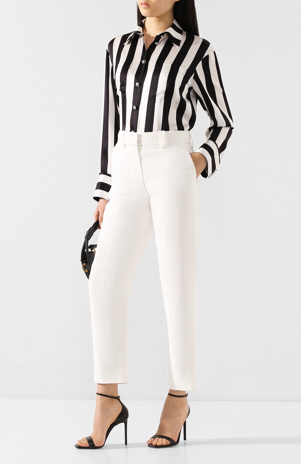 Шелковая рубашка BALMAIN черно-белого цвета по цене 142500 руб., арт. TF02654/I436, фото 2 Шелковая рубашка BALMAIN, арт. TF02654/I436, фото 2