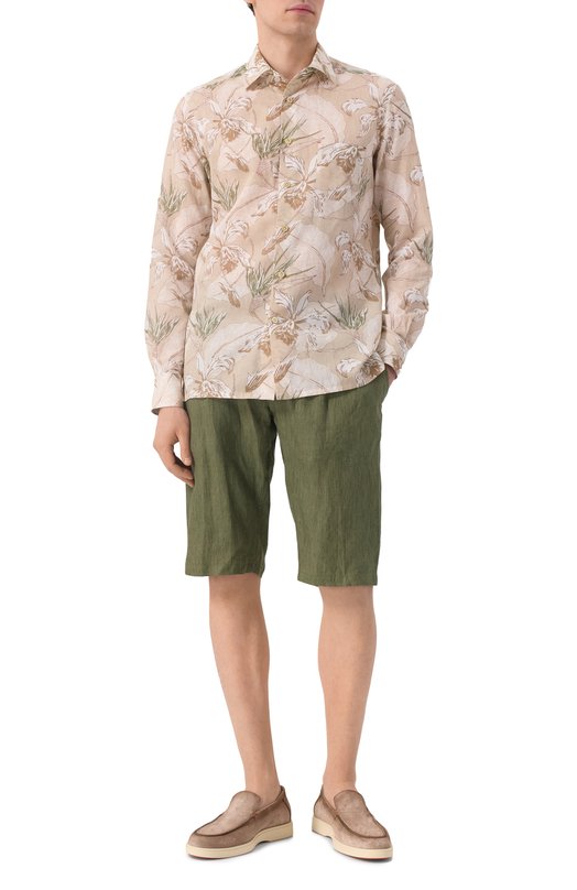 Рубашка из хлопка и льна Kiton UMCNERH0928301 Бежевый  UMCNERH0928301 Фото 2