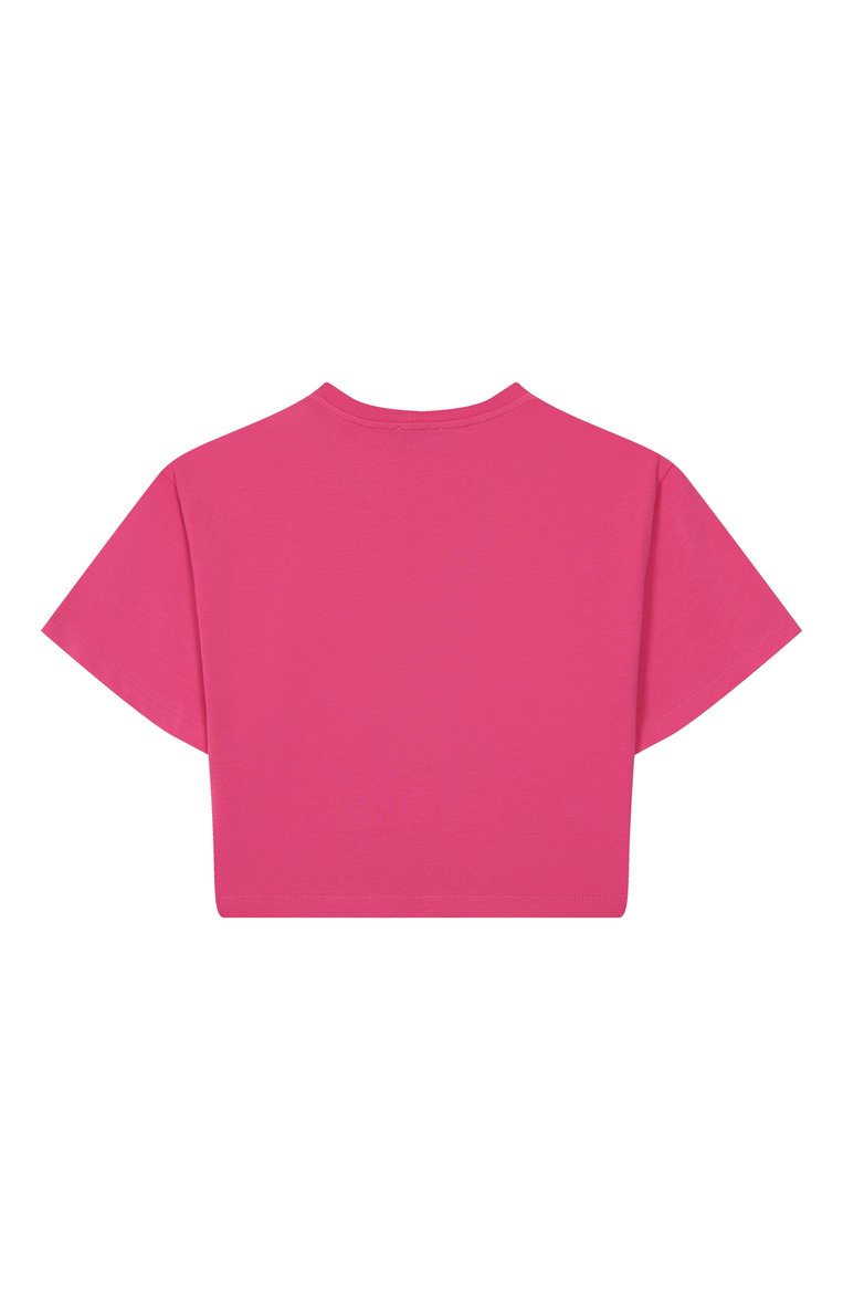 Детская хлопковая футболка MOSCHINO фуксия цвета, арт. HDM060/LBA00/10-14 | Фото 2 (Рукава: Короткие; Материал внешний: Хлопок; Девочки Кросс-КТ: футболка-одежда; Тематический товар: Teddy Bear; Ростовка одежда: 10 - 11 лет | 140 - 146см, 12 лет | 152 см, 16 лет | 164 см)