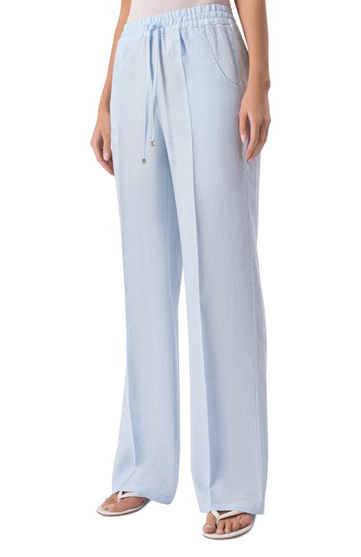 Льняные брюки Kiton D48122H09690 Голубой  D48122H09690 Фото 3