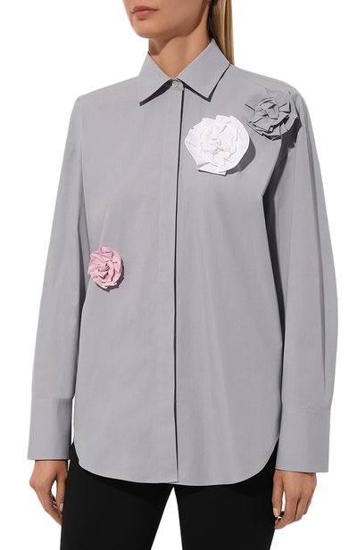 Хлопковая рубашка MSGM серого цвета по цене 46950 руб., арт. 3741MDE21X/247600, фото 3 Хлопковая рубашка MSGM, арт. 3741MDE21X/247600, фото 3