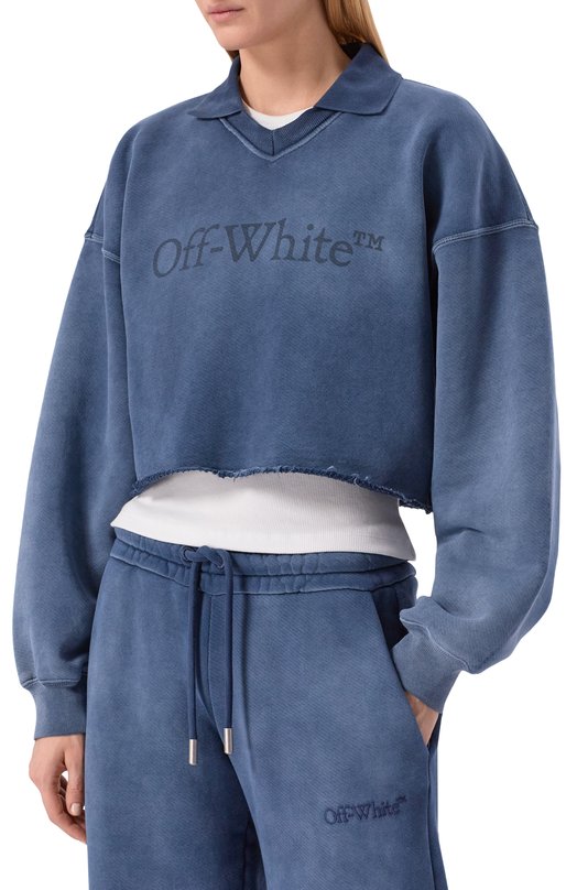 Хлопковый свитшот Off-White 0WBA07BF25FLE004 Синий  0WBA07BF25FLE004 Фото 3