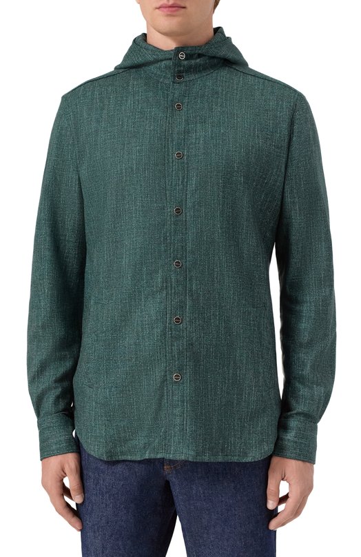 Рубашка из шерсти и шелка Kiton UMCMARK0119G12 Зелёный  UMCMARK0119G12 Фото 3