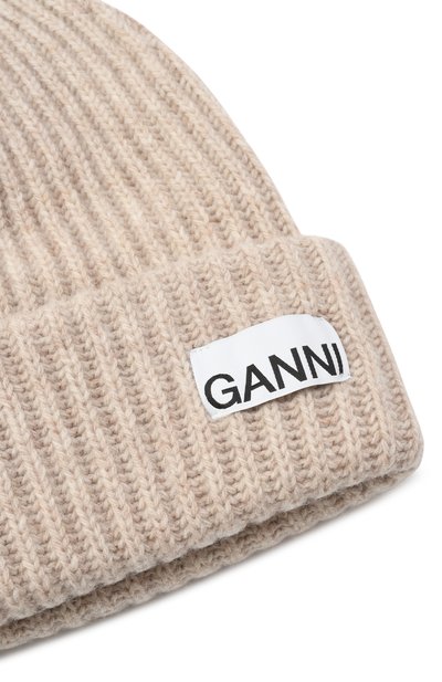 Шерстяная шапка GANNI бежевого цвета по цене 15750 руб., арт. A4429, фото 3 Шерстяная шапка GANNI, арт. A4429, фото 3