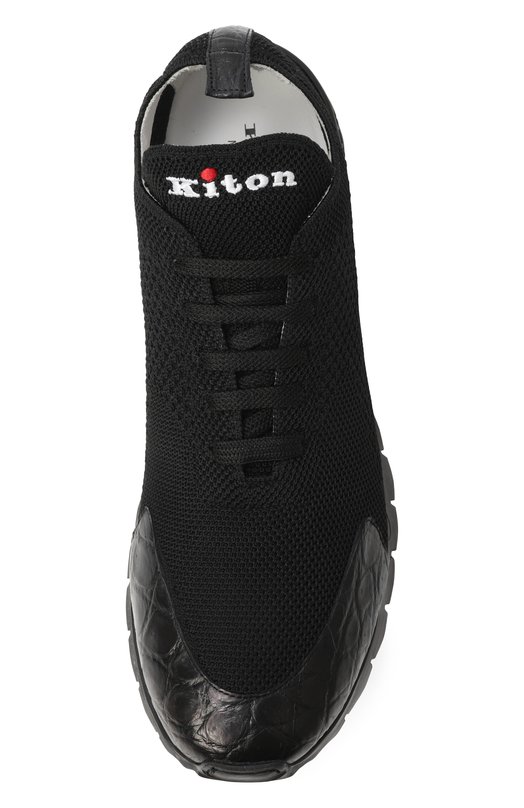 Текстильные кроссовки с отделкой из крокодила Kiton USSFITBN0134203 Чёрный  USSFITBN0134203 Фото 6