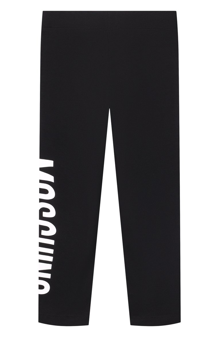 Детские хлопковые легинсы MOSCHINO черного цвета, арт. HDP067/LBA11/10-14 | Фото 2 (Материал внешний: Хлопок; Нос: Не проставлено; Девочки Кросс-КТ: Леггинсы-одежда; Ростовка одежда: 10 - 11 лет | 140 - 146см, 13 - 15 лет | 158 см, 12 лет | 152 см)