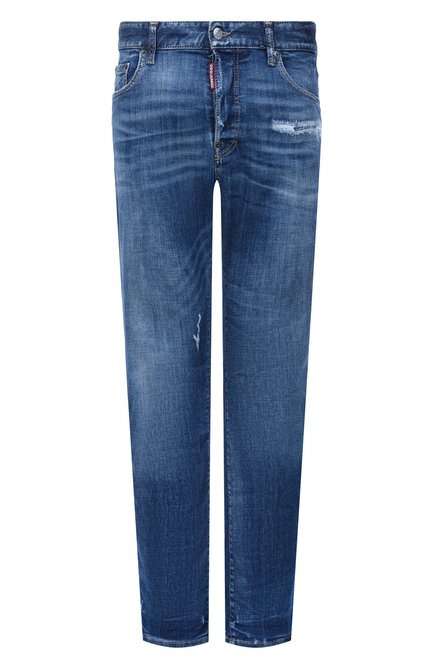 Мужские джинсы 642 DSQUARED2 синего цвета, арт. S74LB1728/S30872 | Фото 1 (Стили: Streetwear; Длина (брюки, джинсы): Стандартные; Автоматизация состава: Проставлено; Детали: Делаве, Потертости; Материал внешний: Хлопок, Деним; Силуэт М (брюки): Прямые; Кросс-КТ: Деним; Автоматизация ТО: Проставлено)