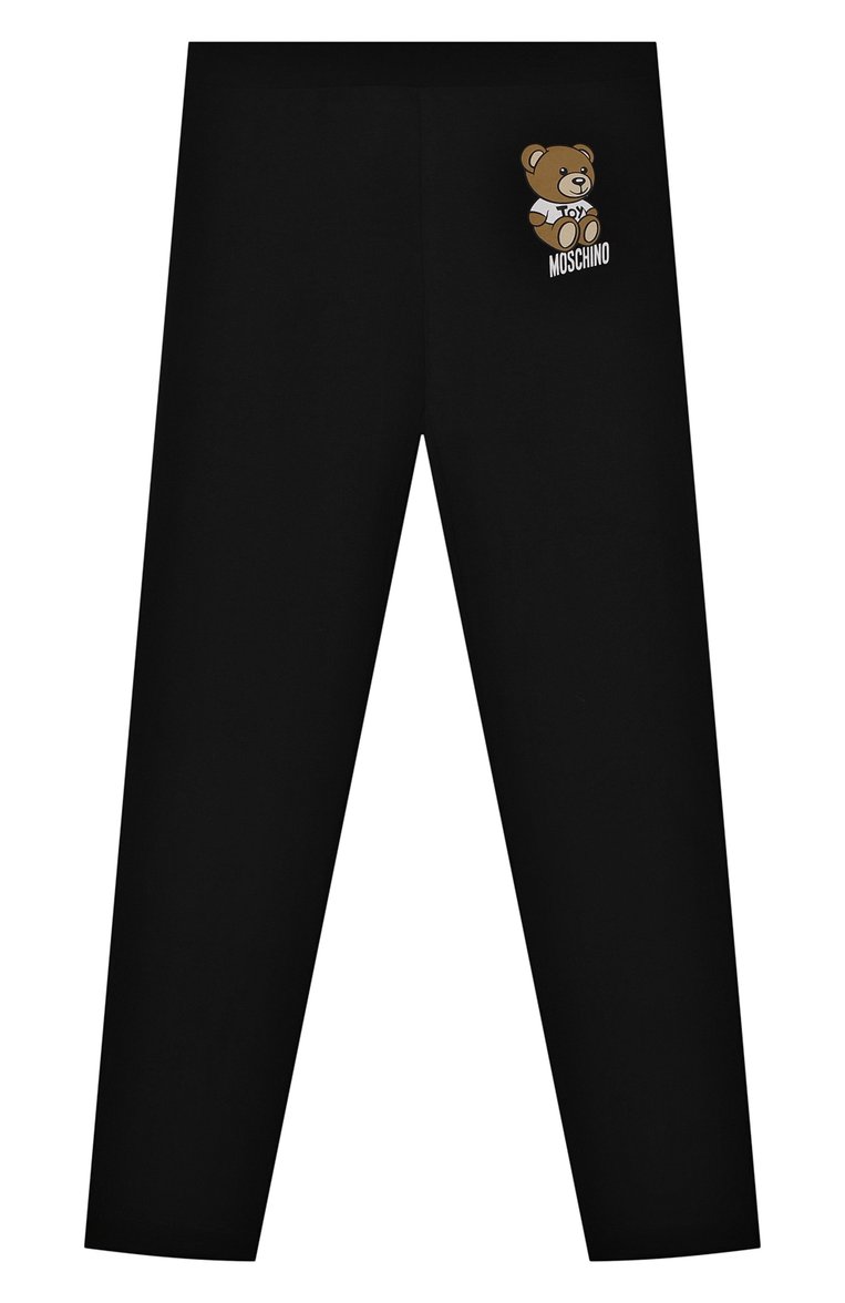 Детские хлопковые легинсы MOSCHINO черного цвета, арт. H3P047/LBA10/12 | Фото 1 (Материал внешний: Хлопок; Тематический товар: Teddy Bear; Материал сплава: Проставлено; Региональные ограничения белый список (Axapta Mercury): Не проставлено; Нос: Не проставлено)