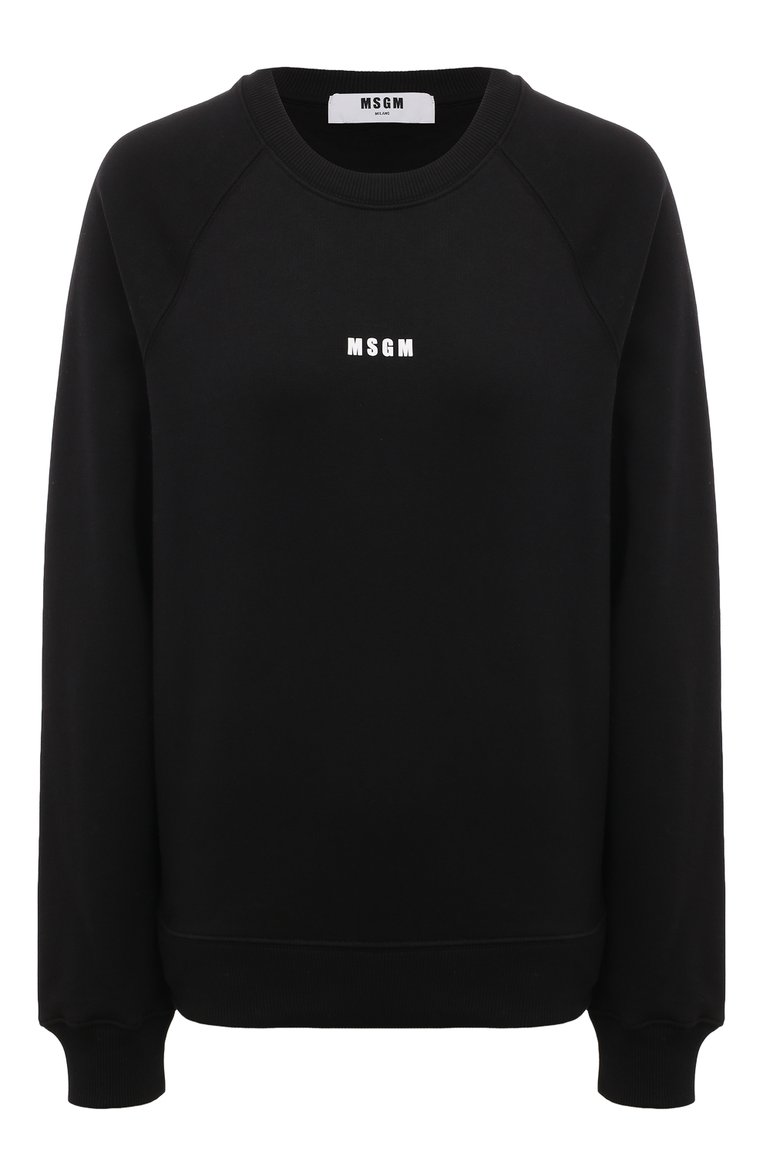 Женский хлопковый свитшот MSGM черного цвета, арт. 2000MDM503/200001 | Фото 1 (Материал внешний: Хлопок; Длина (для топов): Стандартные; Рукава: Длинные; Стили: Кэжуэл; Женское Кросс-КТ: Свитшот-одежда; Автоматизация ТО: Проставлено; Автоматизация состава: Проставлено)