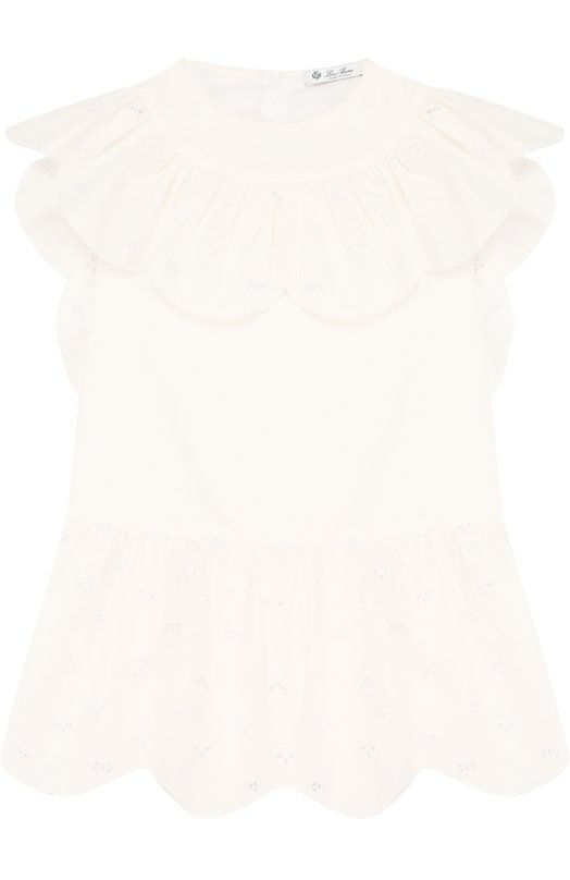 

Хлопковое мини-платье с оборками и вышивкой Loro Piana, Белый