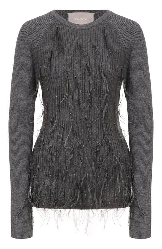 

Свитер с отделкой перьями Jason Wu, Серый