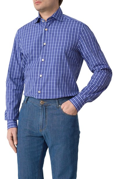 Хлопковая рубашка KITON синего цвета по цене 63600 руб., арт. UCIH0909719, фото 3 Хлопковая рубашка KITON, арт. UCIH0909719, фото 3
