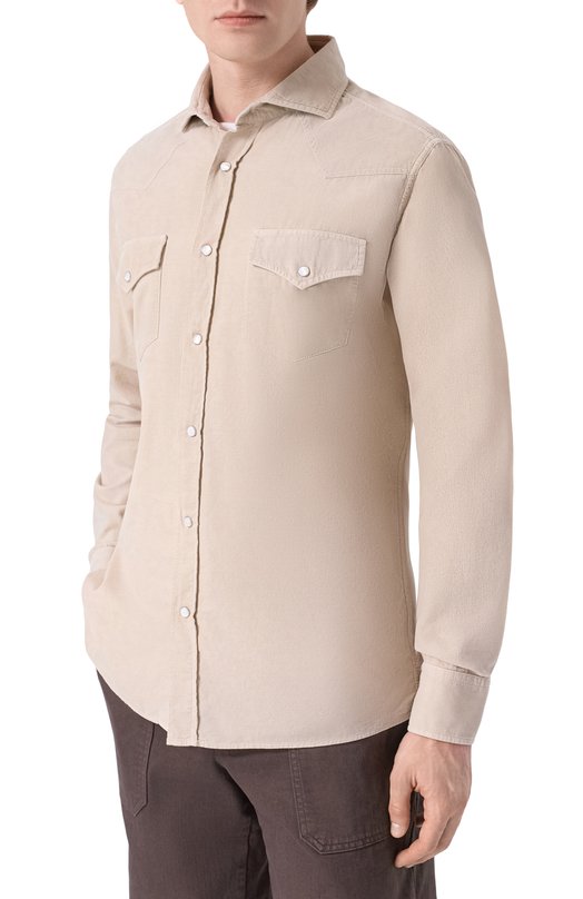 Хлопковая рубашка Brunello Cucinelli ML6884008 Бежевый  ML6884008 Фото 3