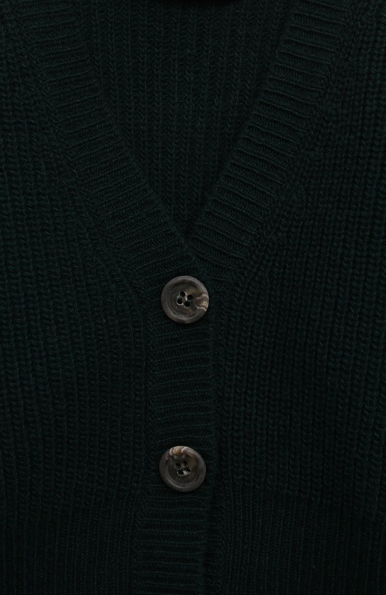 Детский шерстяной кардиган DAL LAGO темно-зеленого цвета, арт. WG15/9517/4-6 | Фото 3 (Материал внешний: Шерсть; Рукава: Длинные; Материал сплава: Проставлено; Девочки Кросс-КТ: Кардиган-одежда; Драгоценные камни: Проставлено)