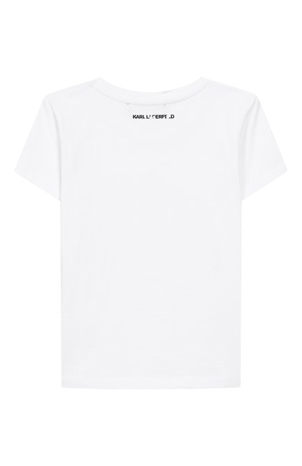 Детская хлопковая футболка KARL LAGERFELD KIDS белого цвета, арт. Z30486 | Фото 2 (Драгоценные камни: Проставлено; Материал внешний: Хлопок; Материал сплава: Проставлено; Рукава: Короткие)