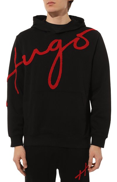 Хлопковое худи HUGO черного цвета по цене 12950 руб., арт. 50482920, фото 3 Хлопковое худи HUGO, арт. 50482920, фото 3
