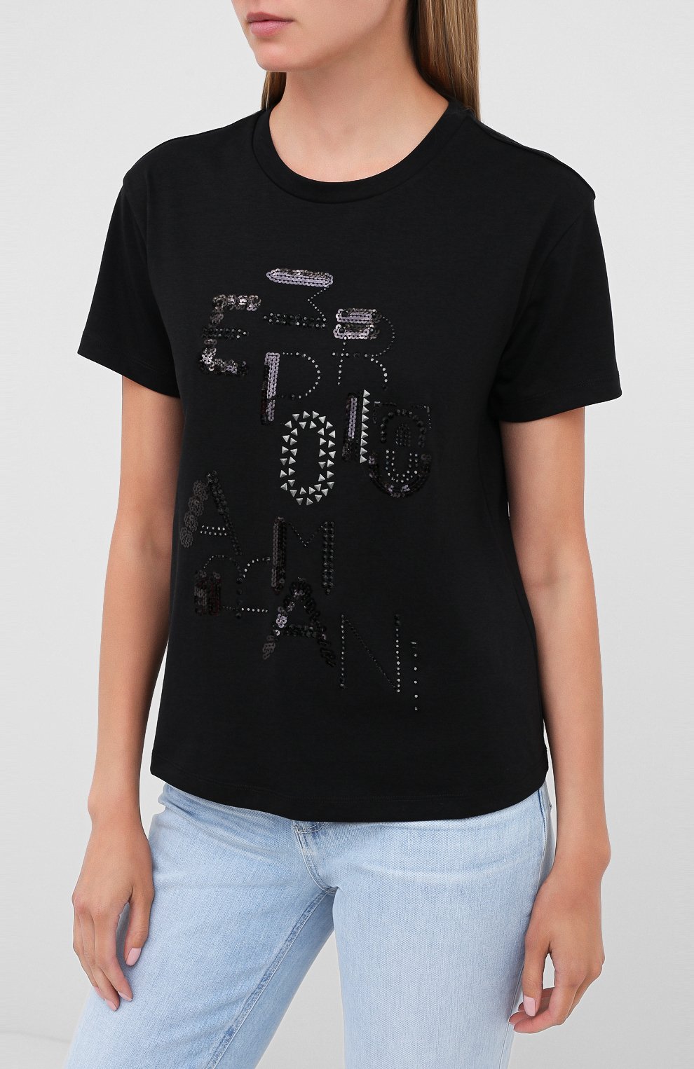 Футболка EMPORIO ARMANI черного цвета по цене 28900 руб., арт. 6H2T7R/2J4CZ, фото 3 Футболка EMPORIO ARMANI, арт. 6H2T7R/2J4CZ, фото 3