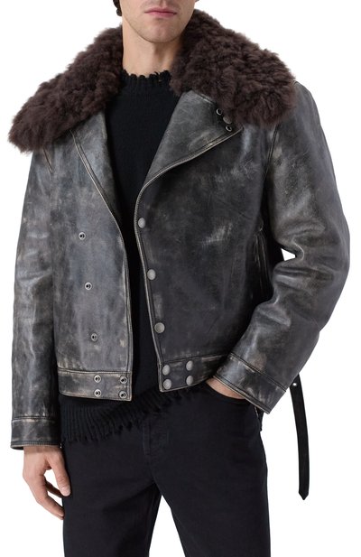 Кожаная куртка с воротником из овчины ANN DEMEULEMEESTER, арт. B0013398/LT169, фото 3