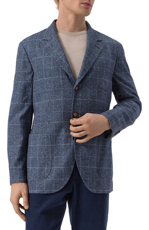 Пиджак из шелка и шерсти Brunello Cucinelli MY4667BND Синий  MY4667BND Фото 5