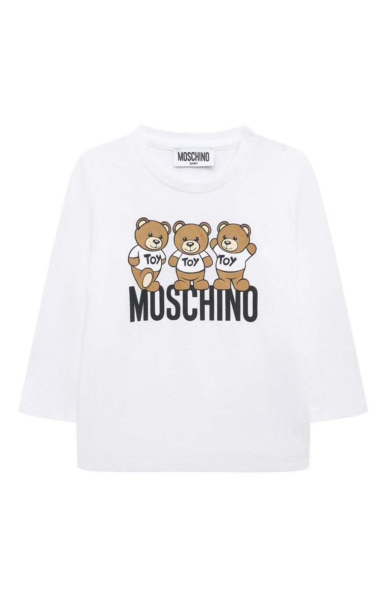 Детский хлопковый лонгслив MOSCHINO белого цвета, арт. MZ000D/LAA10 | Фото 1 (Кросс-КТ НВ: Лонгслив; Материал сплава: Проставлено; Нос: Не проставлено; Материал внешний: Хлопок)