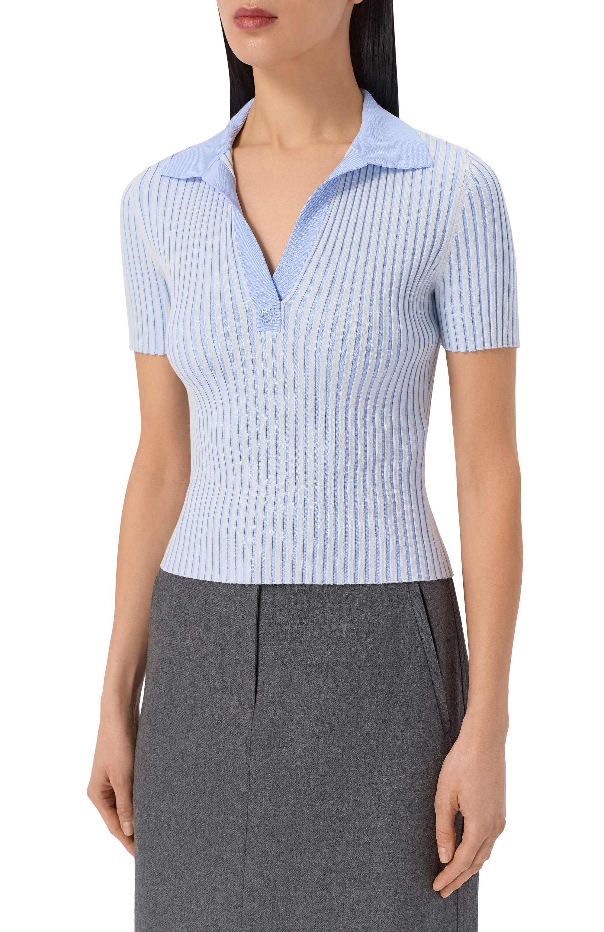 Поло из вискозы HUGO светло-голубого цвета по цене 18200 руб., арт. 50557760, фото 3 Поло из вискозы HUGO, арт. 50557760, фото 3