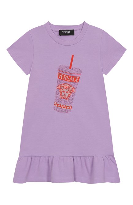 Детское хлопковое платье VERSACE сиреневого цвета, арт. 1018540/1A13227 | Фото 1 (Рукава: Короткие; Материал внешний: Хлопок; Драгоценные камни: Проставлено; Материал сплава: Проставлено)