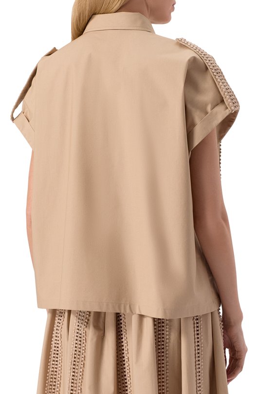 Хлопковая рубашка Elie Saab SH092NS25/P0009 Бежевый  SH092NS25/P0009 Фото 4