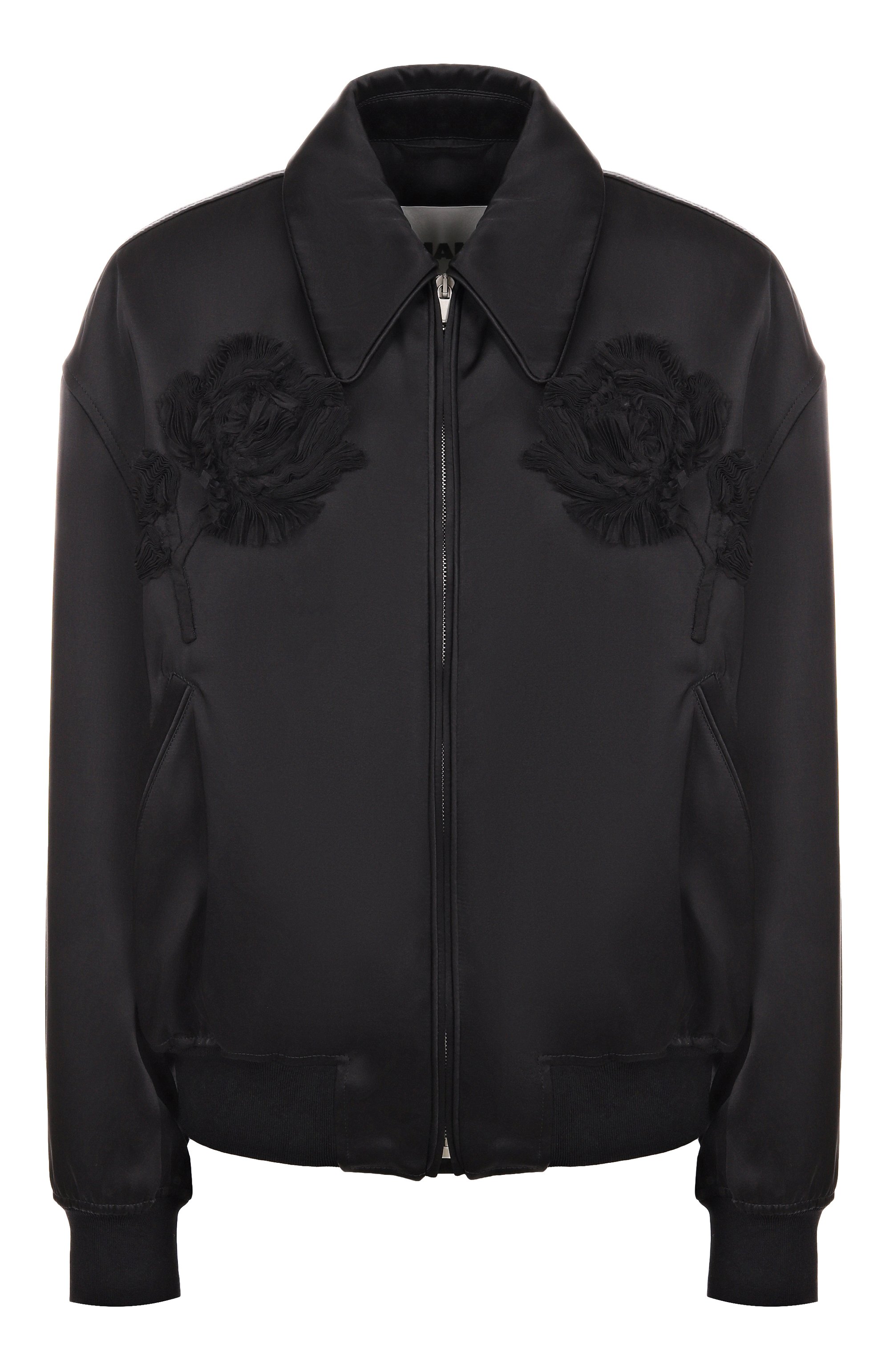 Атласный бомбер JIL SANDER черного цвета по цене 699500 руб., арт. J03SW0007/J65329, фото 1 Атласный бомбер JIL SANDER, арт. J03SW0007/J65329, фото 1