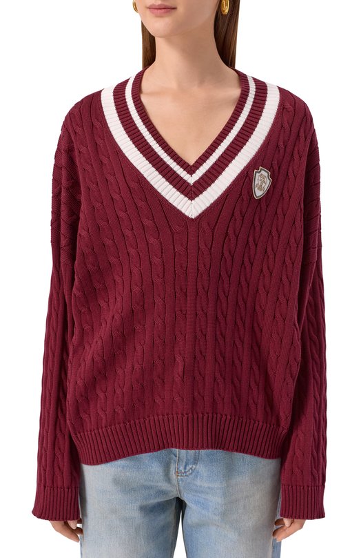 Хлопковый свитер Brunello Cucinelli M19756512 Бордовый  M19756512 Фото 3