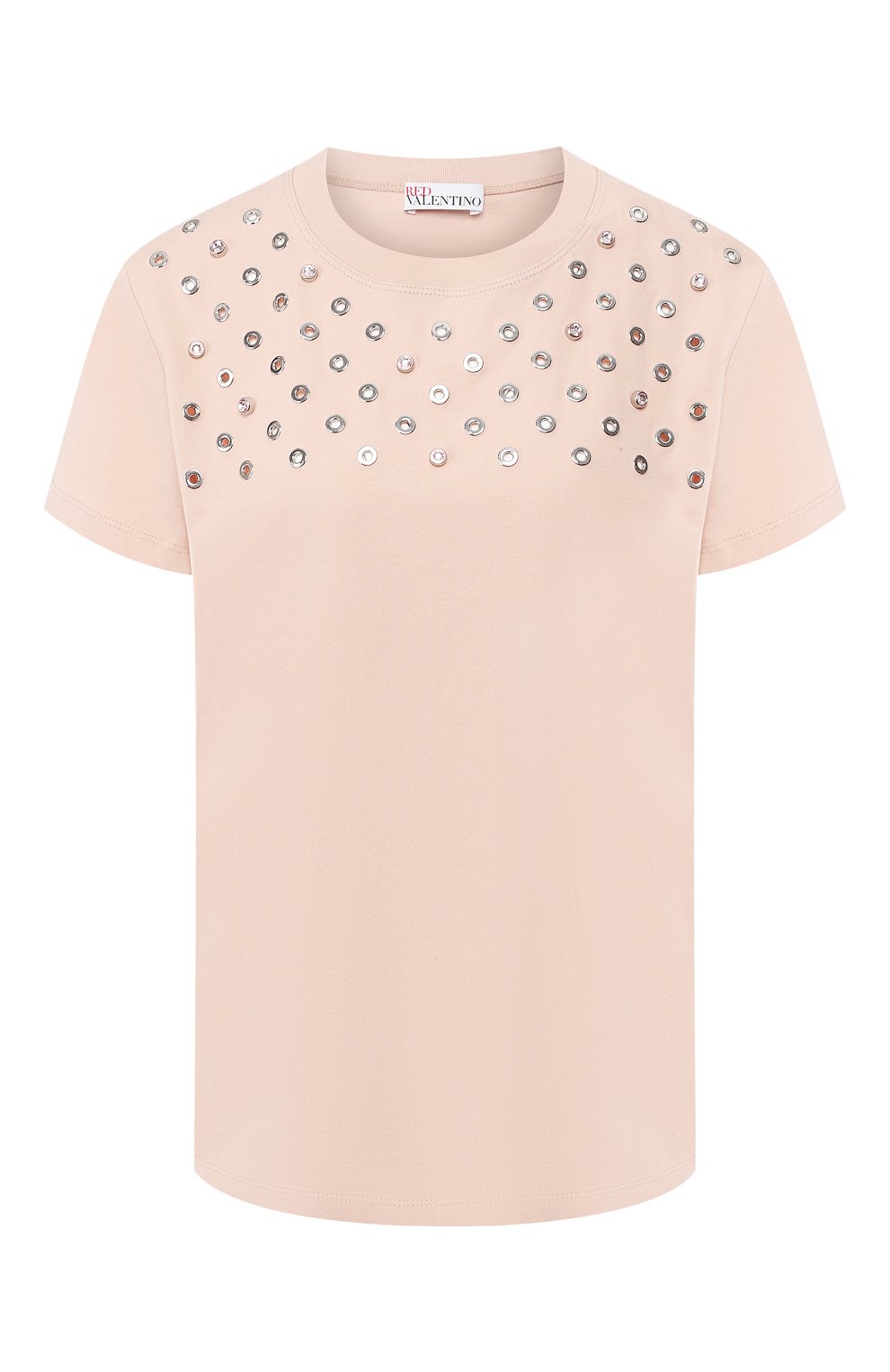 Хлопковая футболка REDVALENTINO розового цвета по цене 22500 руб., арт. RR3MG00J/EEJ, фото 1 Хлопковая футболка REDVALENTINO, арт. RR3MG00J/EEJ, фото 1