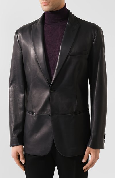 Кожаный пиджак GIORGIO ARMANI темно-синего цвета по цене 516000 руб., арт. 4SG04P/4SP26, фото 3 Кожаный пиджак GIORGIO ARMANI, арт. 4SG04P/4SP26, фото 3