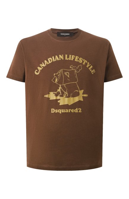 Мужская хлопковая футболка DSQUARED2 коричневого цвета, арт. S74GD1391/D20035 | Фото 1 (Материал сплава: Проставлено; Рукава: Короткие; Драгоценные камни: Проставлено; Материал внешний: Хлопок; Длина (для топов): Стандартные)