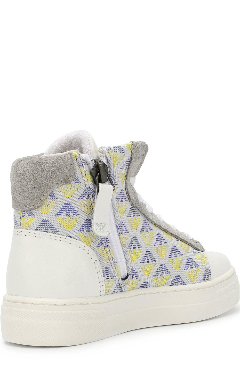 Высокие кожаные кеды с текстильной отделкой EMPORIO ARMANI, арт. 405514/CC100/35-40, фото 3