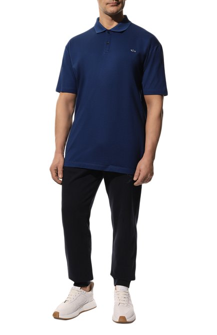 Мужское хлопковое поло PAUL&SHARK синего цвета, арт. C0P1013/3XL-6XL | Фото 2 (Застежка: Пуговицы; Длина (для топов): Удлиненные; Материал внешний: Хлопок; Стили: Кэжуэл; Рукава: Короткие)
