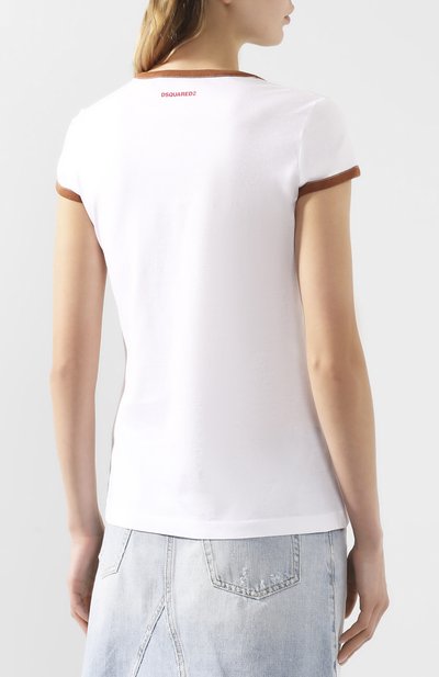 Хлопковая футболка DSQUARED2 белого цвета по цене 22650 руб., арт. S72GD0218/S23009, фото 4 Хлопковая футболка DSQUARED2, арт. S72GD0218/S23009, фото 4