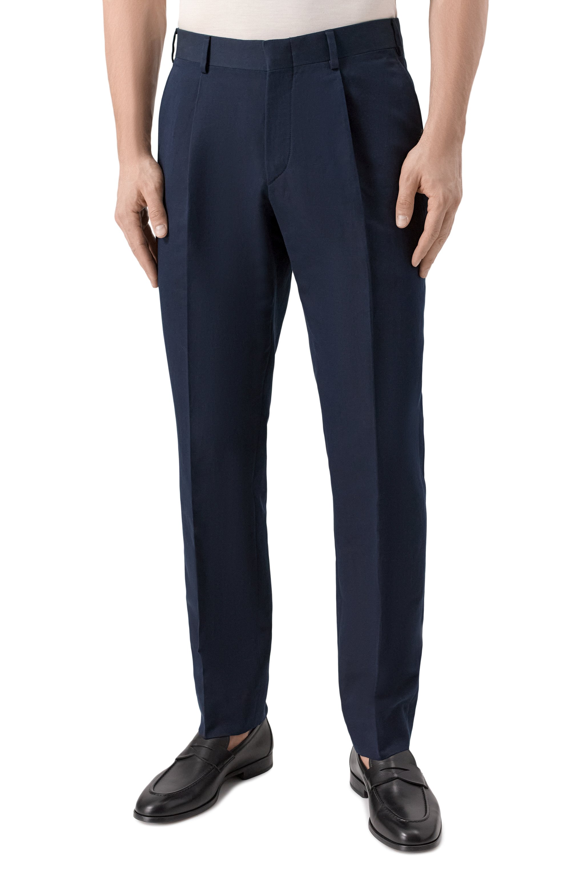 Брюки изо льна и хлопка BRIONI темно-синего цвета по цене 76850 руб., арт. RPC20M-PA106, фото 3 Брюки изо льна и хлопка BRIONI, арт. RPC20M-PA106, фото 3