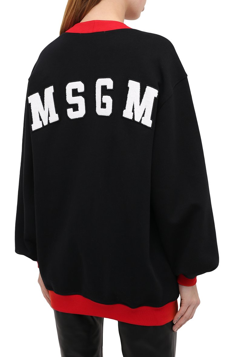 Женский хлопковый кардиган MSGM черного цвета, арт. 2941MDM61 207799 | Фото 4 (Рукава: Длинные; Материал внешний: Хлопок; Длина (для топов): Удлиненные; Стили: Гламурный; Женское Кросс-КТ: кардиган-трикотаж; Драгоценные камни: Проставлено; Материал сплава: Проставлено)