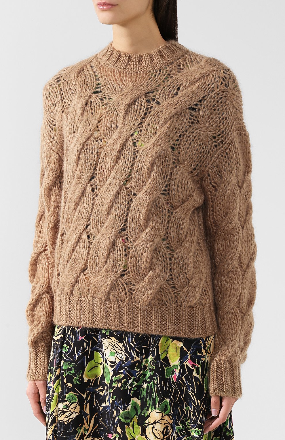 Однотонный пуловер фактурной вязки PRADA, арт. 124B43-3HC-F0040, фото 3
