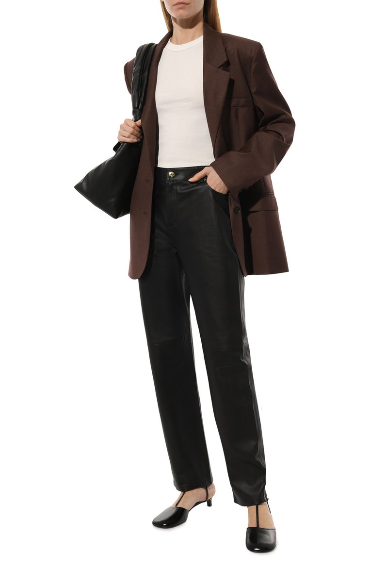 Женские кожаные брюки MAX&MOI черного цвета, арт. E24BECKY | Фото 2 (Длина (брюки, джинсы): Стандартные; Женское Кросс-КТ: Брюки-одежда; Силуэт Ж (брюки и джинсы): Прямые; Материал сплава: Проставлено; Материал внешний: Натуральная кожа; Драгоценные камни: Проставлено; Стили: Кэжуэл)