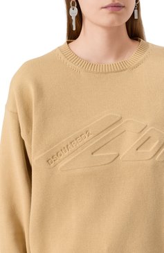 Женский хлопковый пуловер DSQUARED2 бежевого цвета, арт. S80HA0018/D13109 | Фото 5 (Длина (для топов): Стандартные; Материал внешний: Хлопок; Рукава: Длинные; Женское Кросс-КТ: Пуловер-одежда; Стили: Кэжуэл)