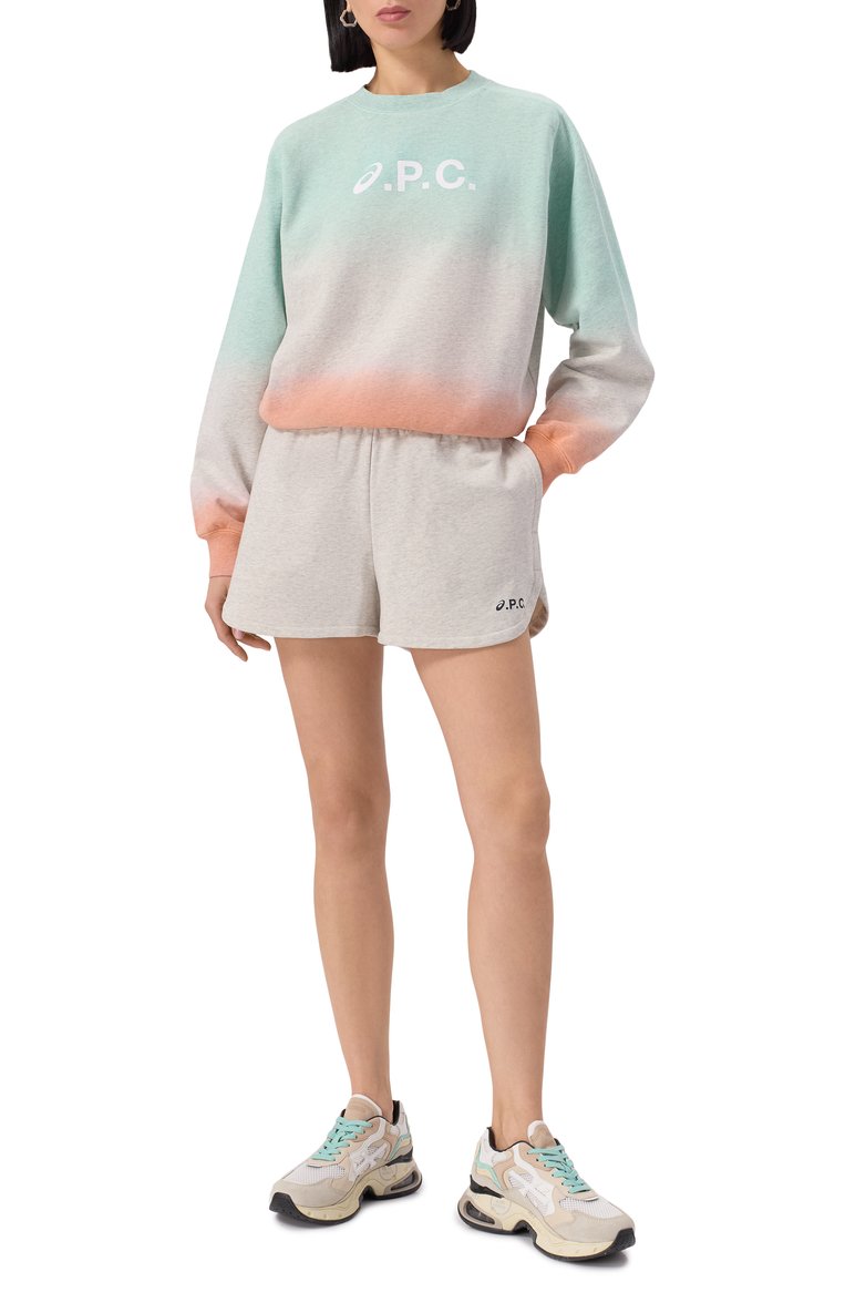 Женский хлопковый свитшот a.p.c. x asics A.P.C. разноцветного цвета, арт. C0EZD-F27957 | Фото 2 (Длина (для топов): Стандартные; Материал внешний: Хлопок; Рукава: Длинные; Автоматизация состава: Проставлено; Автоматизация ТО: Проставлено; Женское Кросс-КТ: Свитшот-одежда; Стили: Спорт-шик; Принт: С принтом)