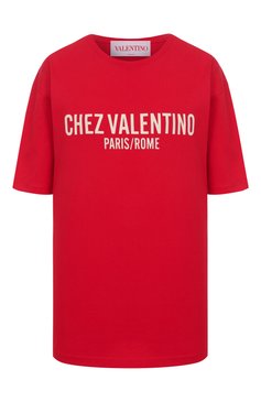 Женская хлопковая футболка VALENTINO красного цвета, арт. 6B3MG24Q/95W | Фото 1 (Материал внешний: Хлопок; Рукава: Короткие; Длина (для топов): Стандартные; Стили: Кэжуэл; Принт: С принтом)