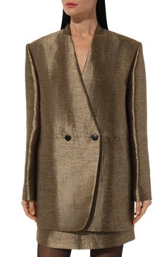 Женский жакет JM STUDIO бронзового цвета, арт. FW242516 | Фото 3 (Материал сплава: Проставлено; Длина (для топов): Удлиненные; Материал внешний: Хлопок, Синтетический материал; Драгоценные камни: Проставлено; Рукава: Длинные; Женское Кросс-КТ: Жакет-одежда; Стили: Кэжуэл; 1-2-бортные: Двубортные; Кросс-КТ: костюм)