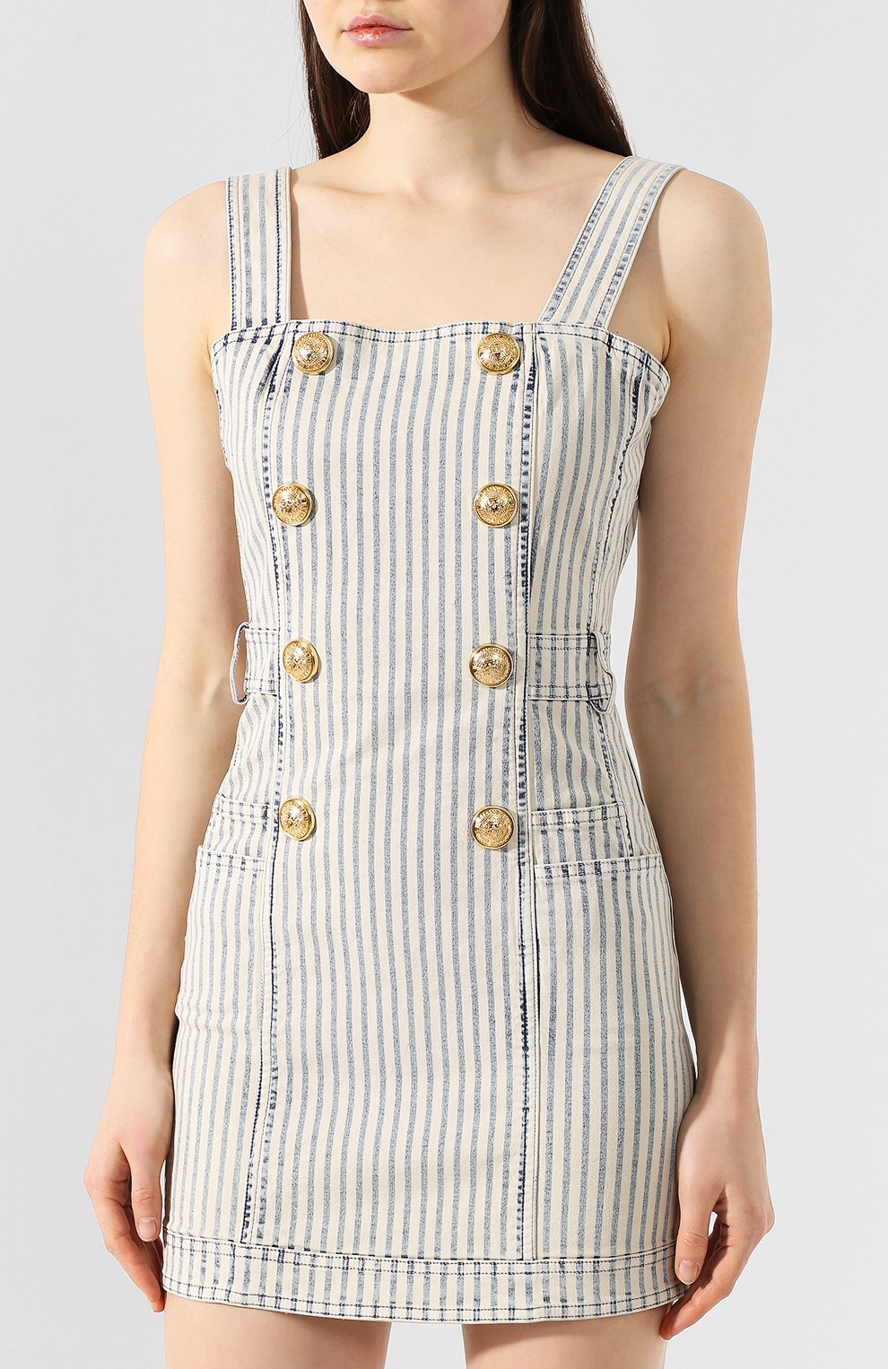 Хлопковое платье BALMAIN голубого цвета по цене 118500 руб., арт. RF16274/D038, фото 3 Хлопковое платье BALMAIN, арт. RF16274/D038, фото 3