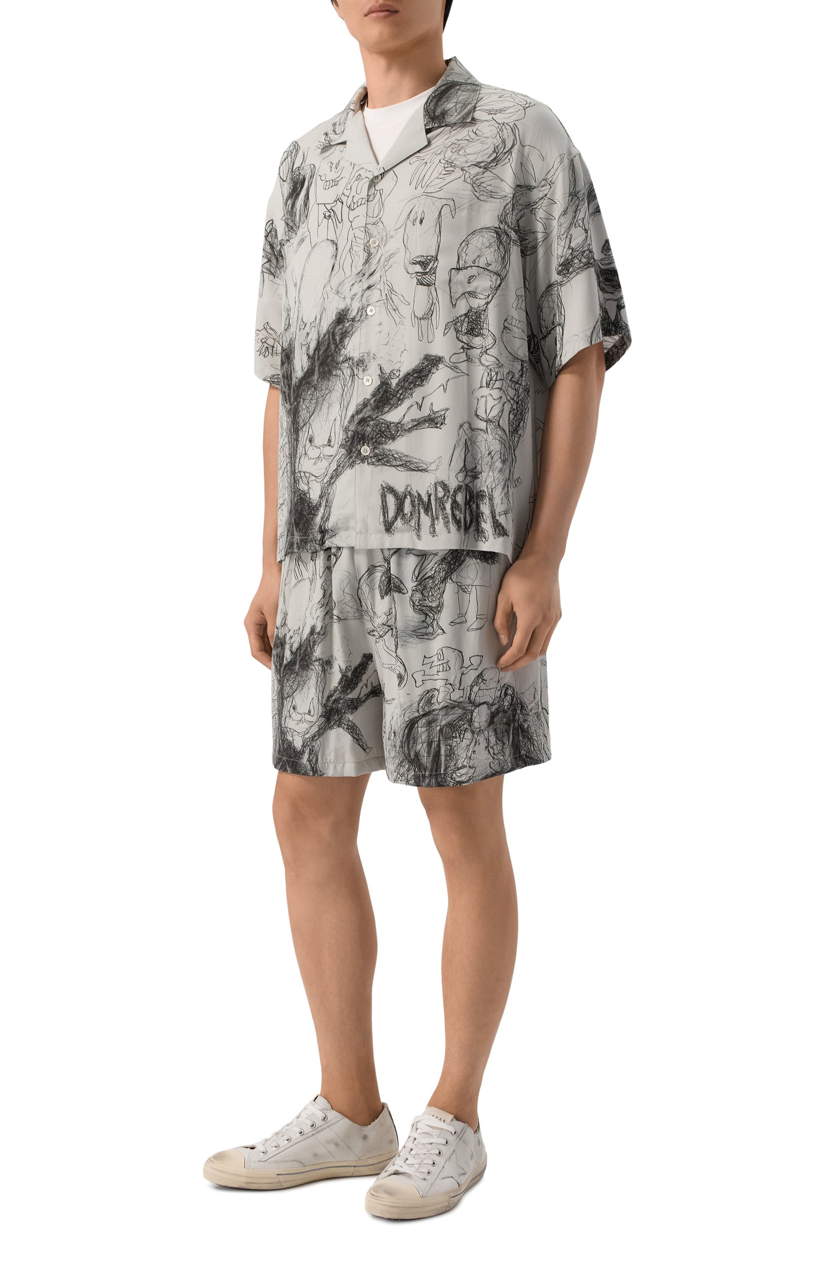 Рубашка из вискозы DOMREBEL светло-серого цвета по цене 37400 руб., арт. M DRAWINGS/CAMP C0LLAR SHIRT, фото 2 Рубашка из вискозы DOMREBEL, арт. M DRAWINGS/CAMP C0LLAR SHIRT, фото 2