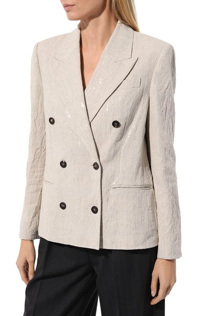 Льняной жакет с отделкой пайетками BRUNELLO CUCINELLI кремового цвета по цене 779500 руб., арт. MH5842371, фото 3 Льняной жакет с отделкой пайетками BRUNELLO CUCINELLI, арт. MH5842371, фото 3