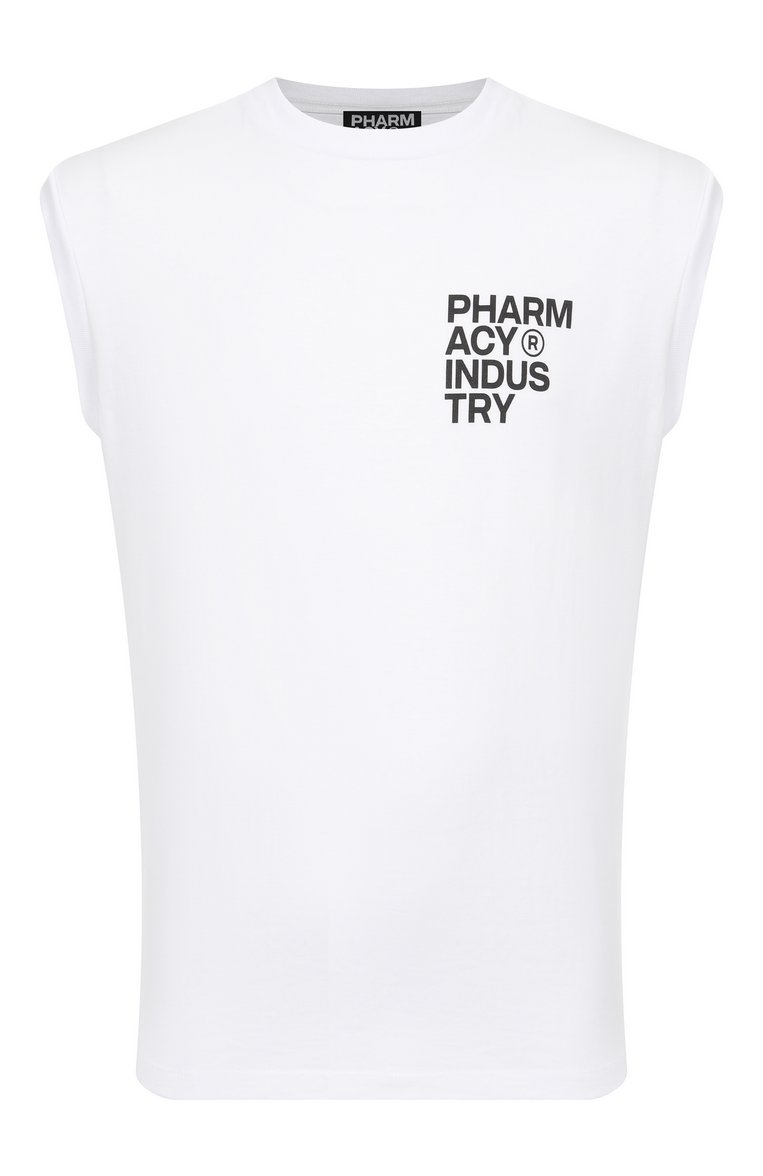 Мужская хлопковая майка PHARMACY INDUSTRY белого цвета, арт. PHABM00173 | Фото 1 (Длина (для топов): Стандартные; Материал внешний: Хлопок; Принт: С принтом; Рукава: Без рукавов; Стили: Спорт-шик; Мужское Кросс-КТ: Футболка-одежда; Кросс-КТ: Джерси; Автоматизация состава: Проставлено; Детали: Без декора; Автоматизация ТО: Проставлено)