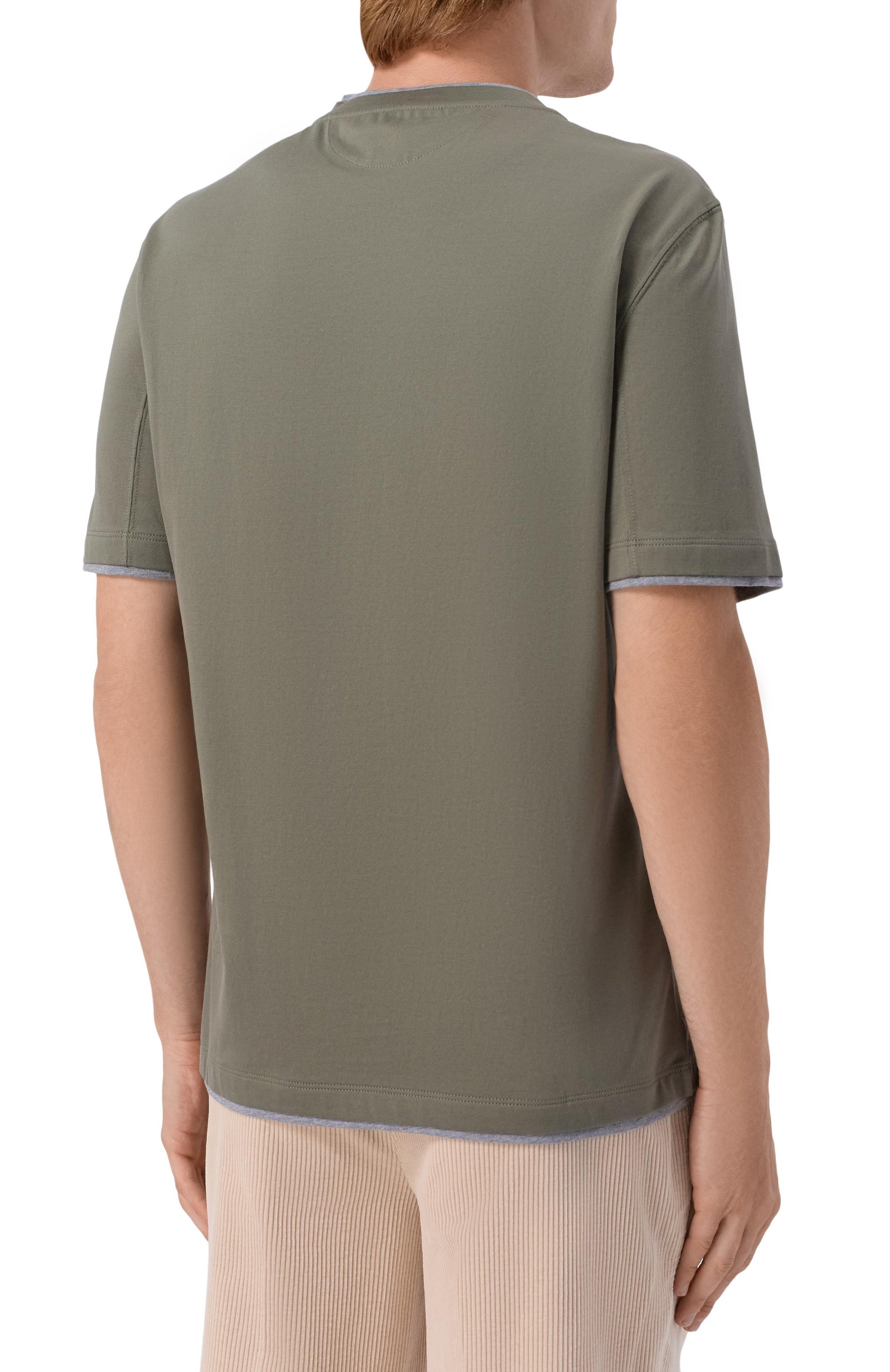 Хлопковая футболка BRUNELLO CUCINELLI хаки цвета по цене 55800 руб., арт. M0B137427W, фото 4 Хлопковая футболка BRUNELLO CUCINELLI, арт. M0B137427W, фото 4