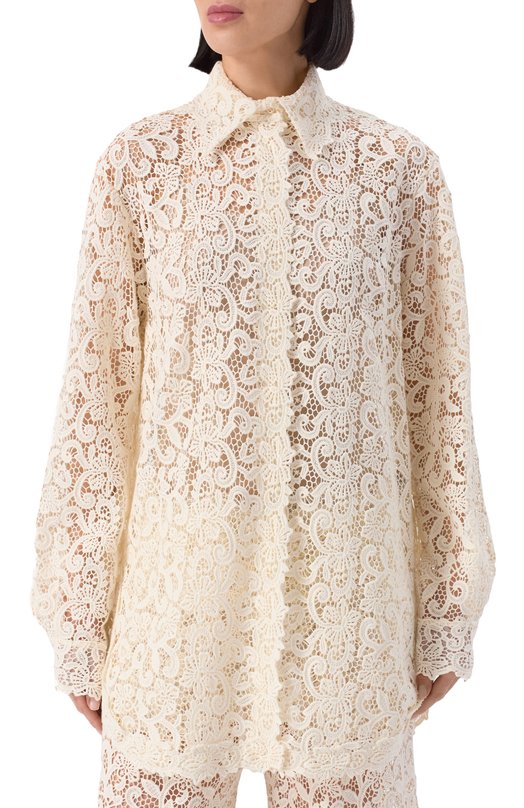 Хлопковая блузка Ermanno Scervino D464K616HGJ Кремовый  D464K616HGJ Фото 3