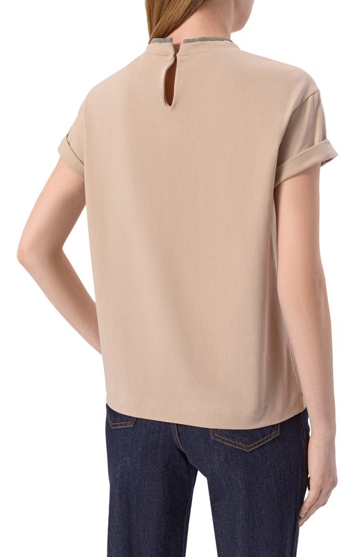 Хлопковая футболка Brunello Cucinelli M0T18BD200 Бежевый  M0T18BD200 Фото 4
